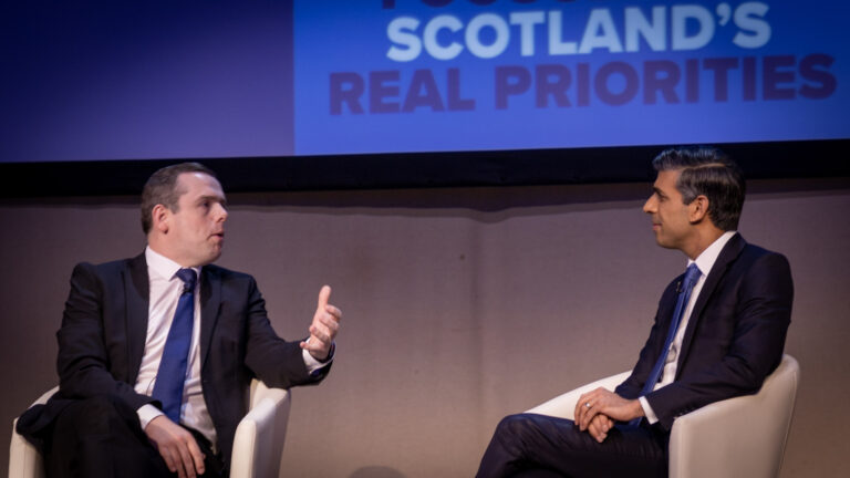 Douglas Ross and Rishi Sunak onstage at the Scottish Conservative Conference 2023
