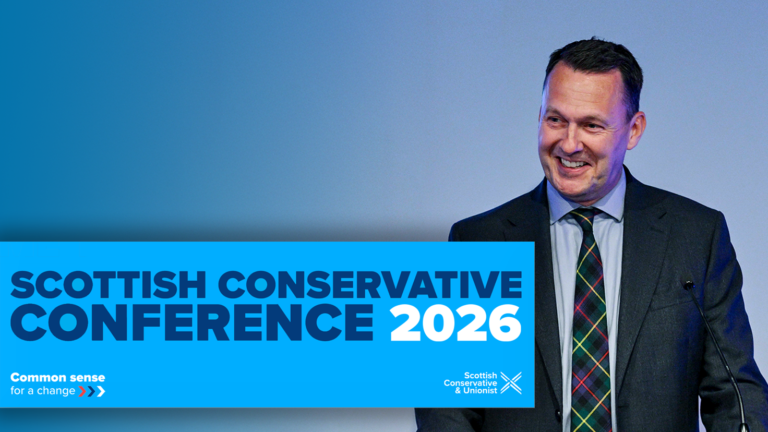 Picture of Russell Findlay next to text: Scottish Conservative Conference 2026